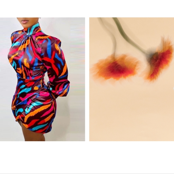 Abstract Print Long Sleeve Backless Bodycon Dress - Picture 2 of 4